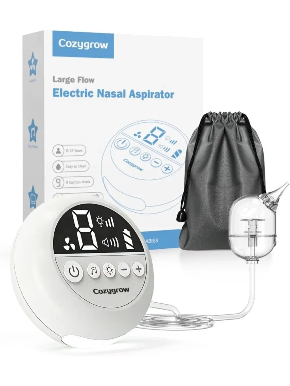Electric Nasal Aspirator for Baby - Hospital-Grade Suction, 9 Levels, Soft Tips